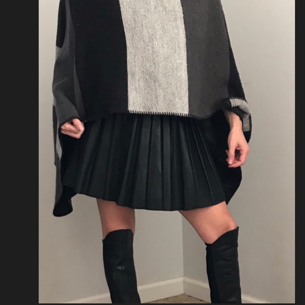 Black leather pleated skirt
